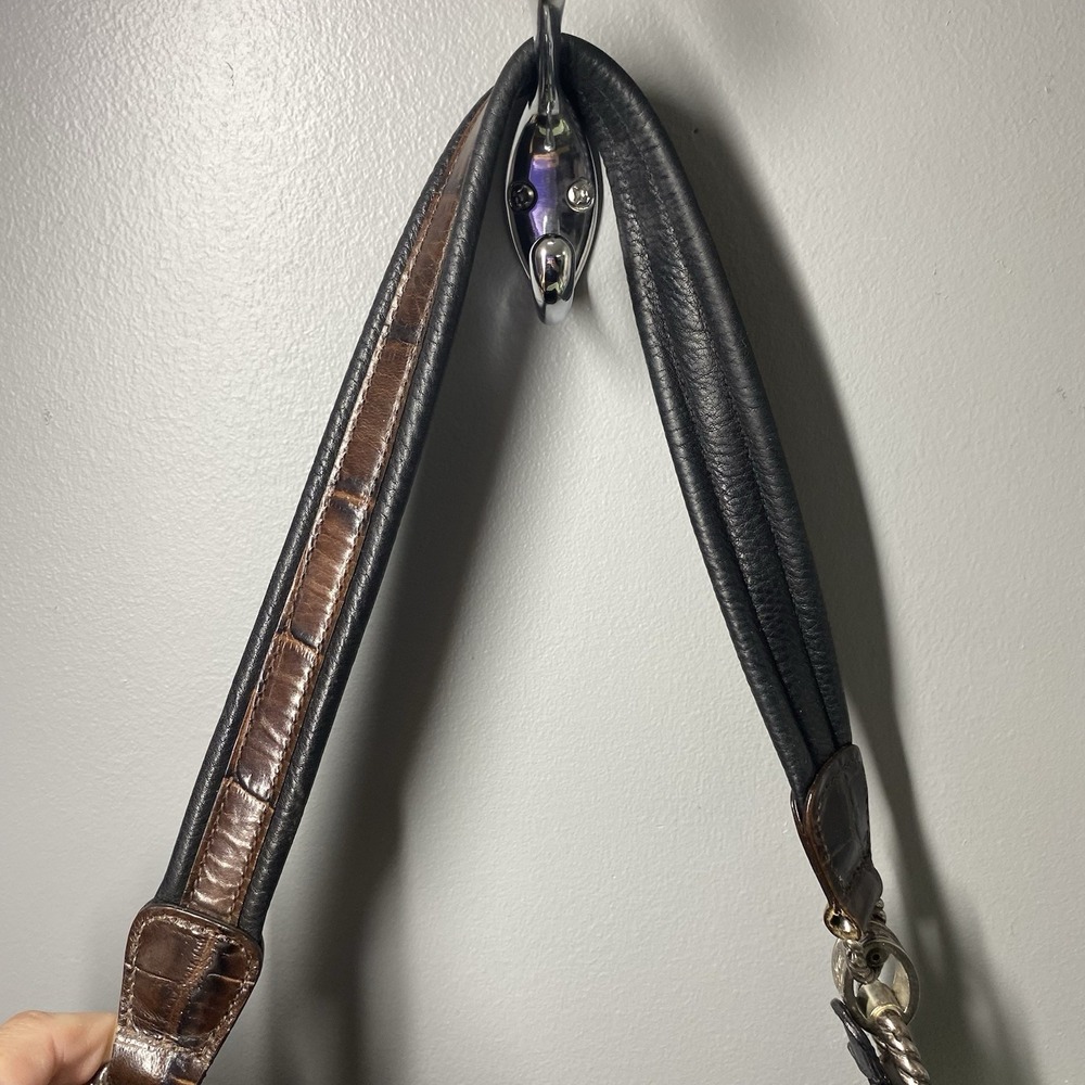 BRIGHTON Leather Women's Croc Purse Black&Brown Bag Tassel Hobo  9x13x2.5"‎ - Picture 5 of 16